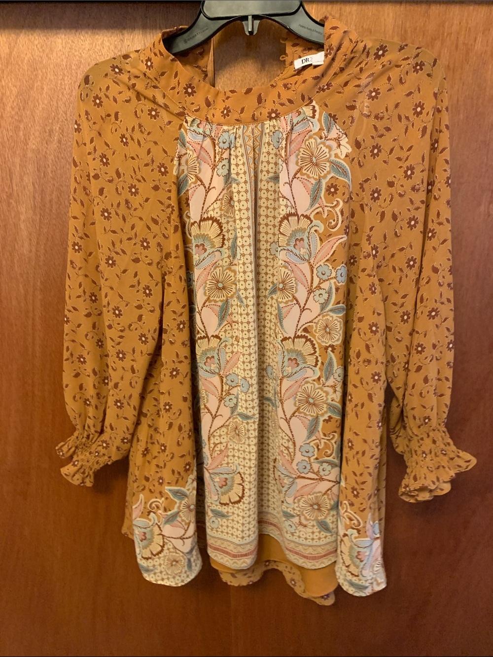 DR2 Mustard Floral Mixed-Print Boho Tunic